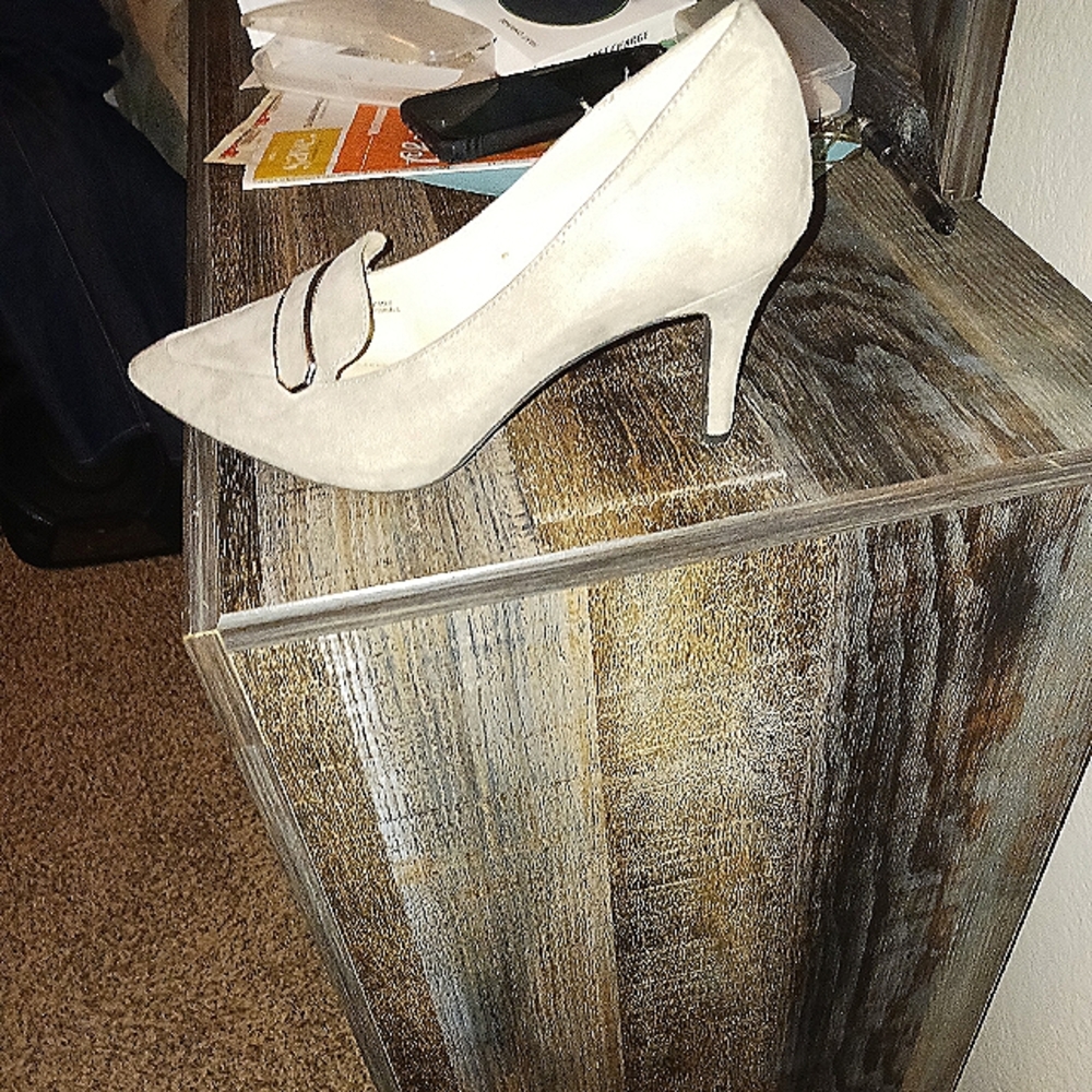 Gray suede pumps
